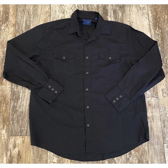 Wrangler Western Shirt Men's XL Black Pearl Snap Long Sleeve Cowboy Rodeo Work - Picture 1 of 10